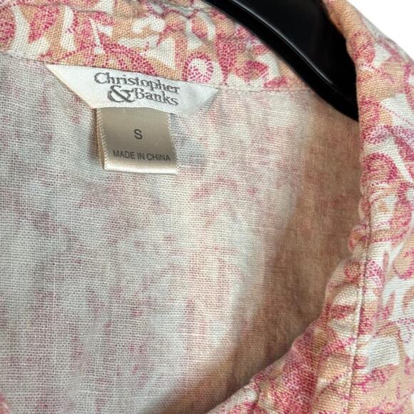Christopher & Banks Vintage Floral Pink Collared Floral Tanks Pink Buttons - Picture 5 of 5